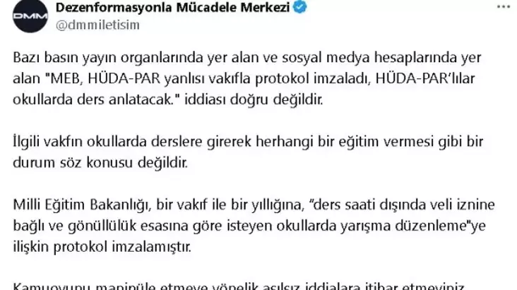 DMM’den MEB-HÜDA-PAR Protokolü Hakkında Açıklama